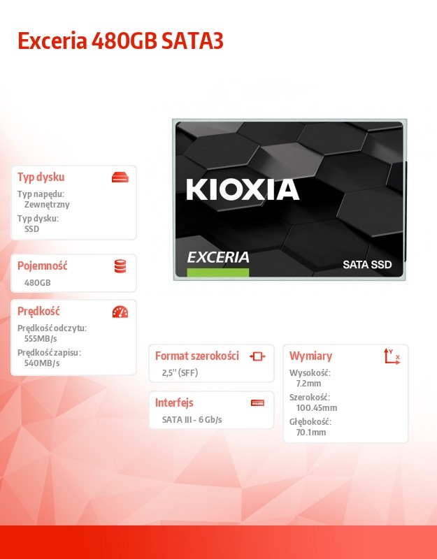 Ssd vidinis kietasis diskas kioxia exceria (toshiba) ssd 480gb 555/540 mb/s