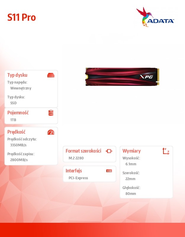 Ssd vidinis kietasis diskas adata 1tb m.2 pcie nvme xpg gammix s11 pro