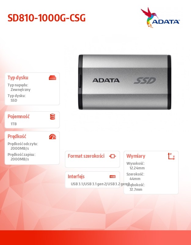 Išorinis kietasis diskas adata sd810-1000g-csg