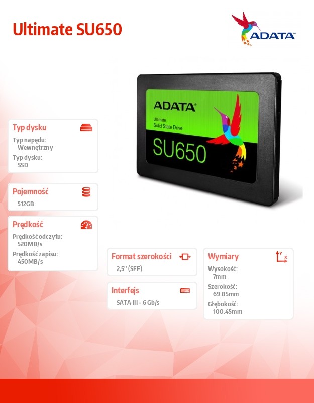 Ssd vidinis kietasis diskas adata ultimate su650, 512 gb