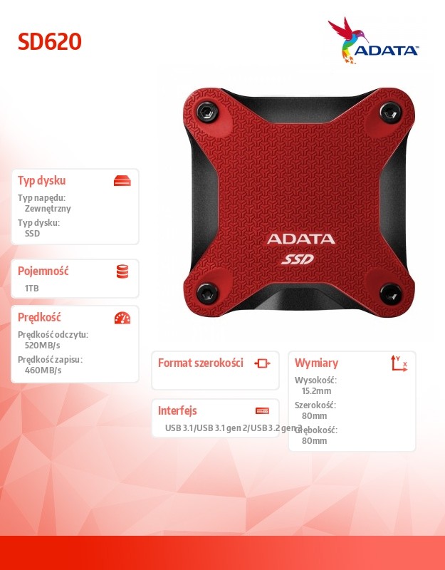 Išorinis kietasis diskas adata sd620 sd620-1tcrd