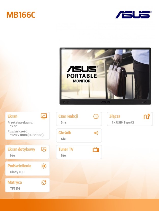 Monitorius asus zenscreen mb166c 15.6