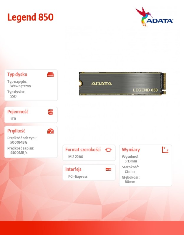 Ssd vidinis kietasis diskas adata legend 850 (aleg-850-1tcs)