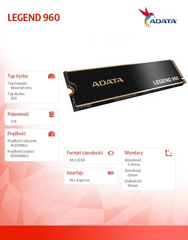 Ssd vidinis kietasis diskas adata legend 960, 1tb (aleg-960-1tcs)