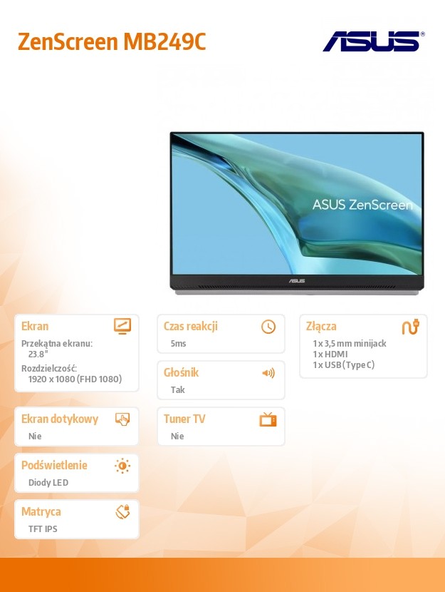 Monitorius asus zenscreen mb249c, 23.8