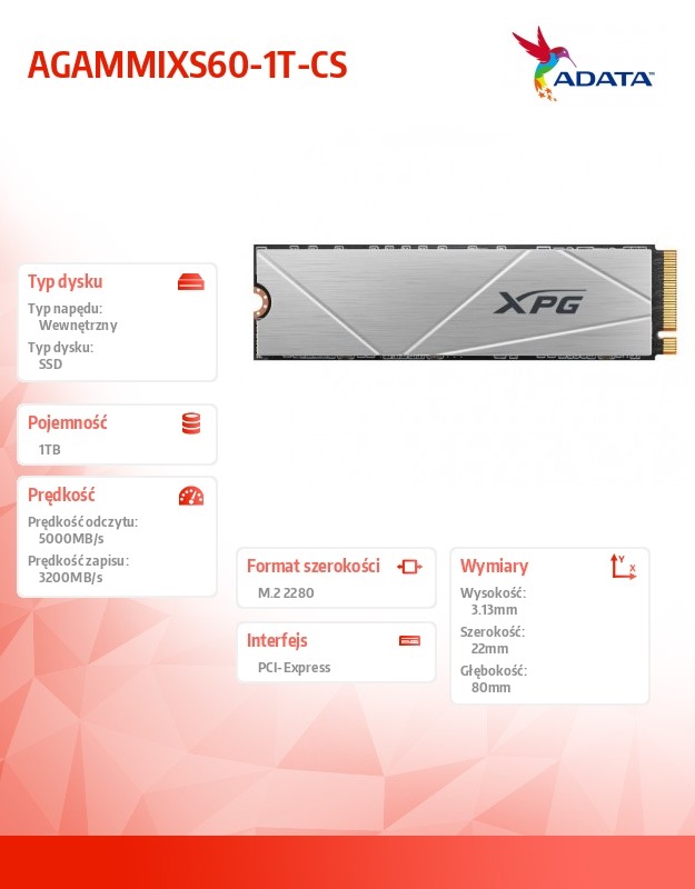 Ssd vidinis kietasis diskas adata xpg gammix s60 blade (agammixs60-1t-cs)
