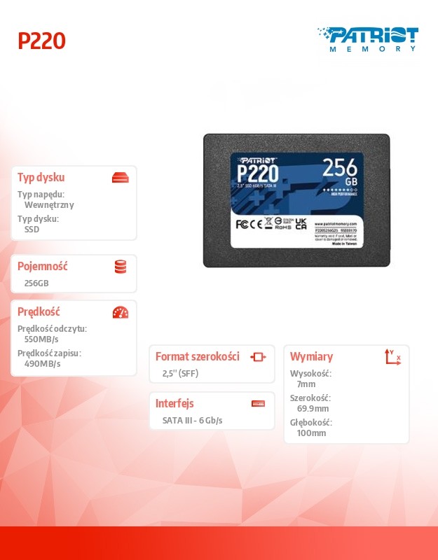 Ssd vidinis kietasis diskas patriot p220, 256gb (p220s256g25)