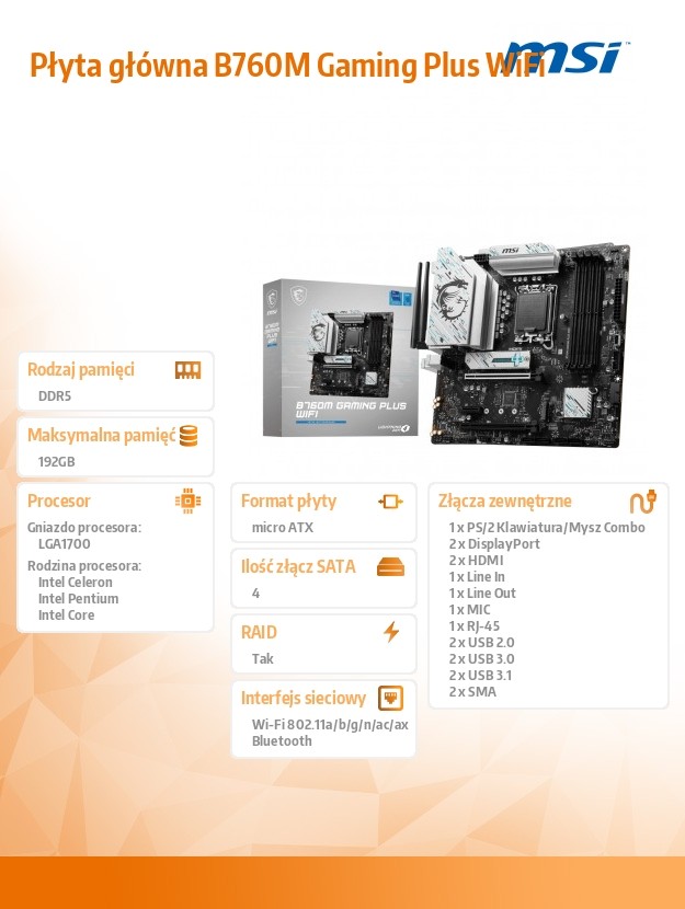 Pagrindinė plokštė msi b760m gaming plus wifi