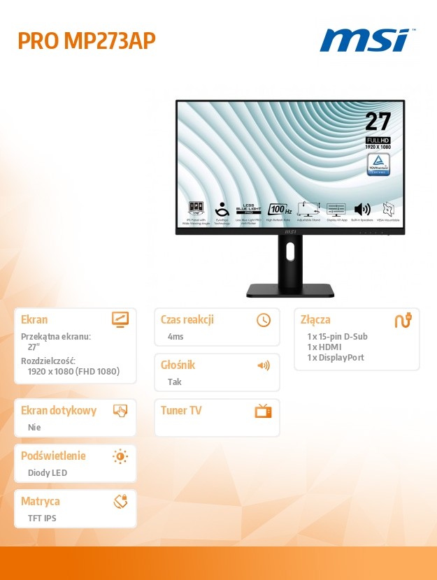 Monitorius ekranas msi pro mp273ap