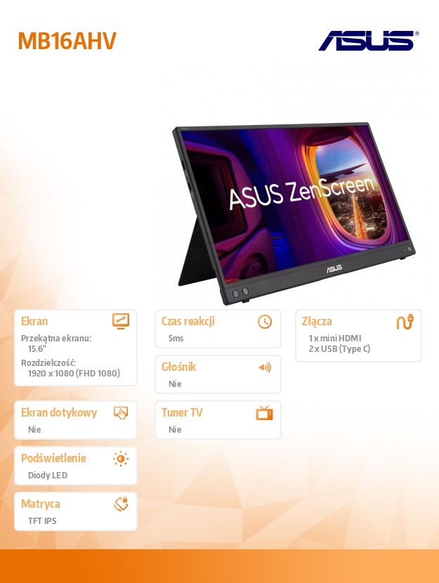 Monitorius asus zenscreen mb16ahv, 15.6