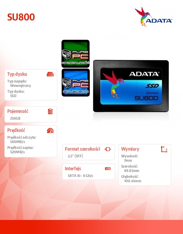 Ssd vidinis kietasis diskas adata ultimate su800 256gb 2,5
