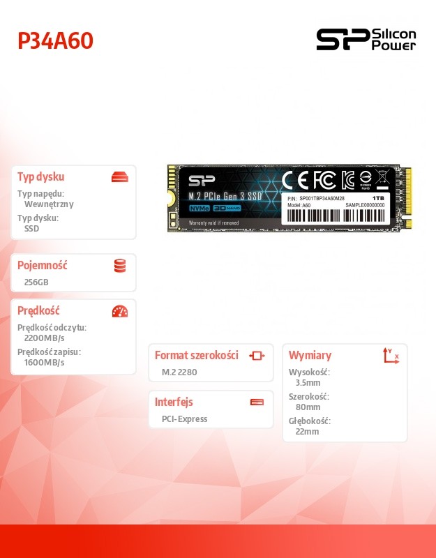 Ssd vidinis kietasis diskas siliconpow sp256gbp34a60m28