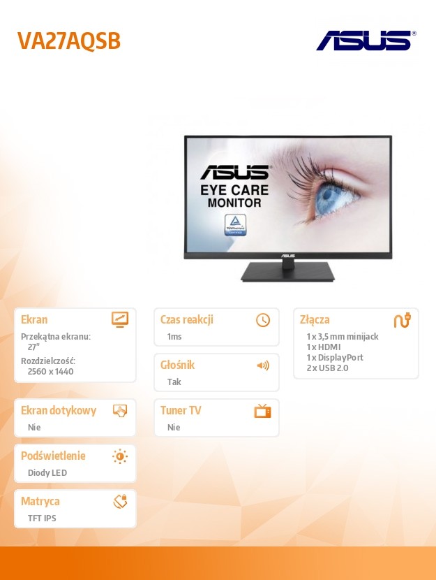 Monitorius monitorius asus va27aqsb, 27