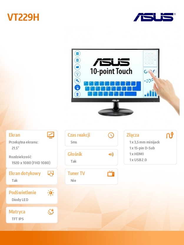Monitorius asus vt229h ips, 21.5