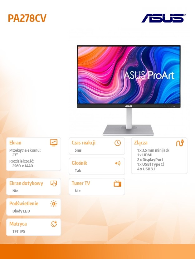 Monitorius asus proart pa278cv 27