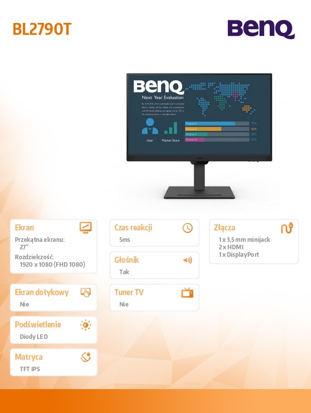 Monitorius benq 27' led bl2790t 1920x1080 dalle ips, 27