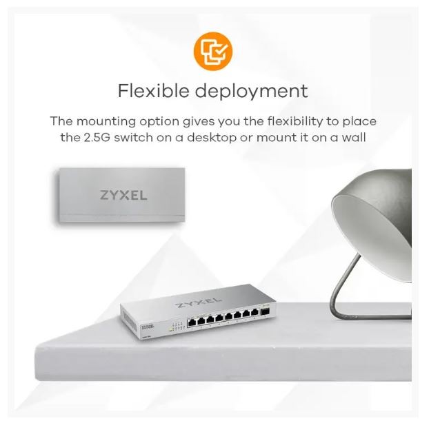 Zyxel xmg-108 nevaldomas 2.5g ethernet perjungiklis sidabrinis 8 portai, namų ir mažo biuro naudojimui