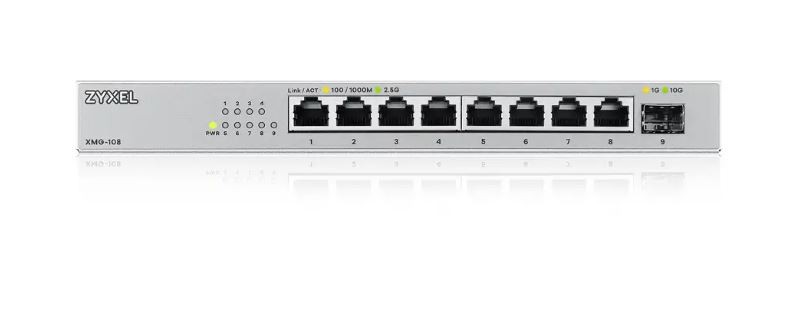 Zyxel xmg-108 nevaldomas 2.5g ethernet perjungiklis sidabrinis 8 portai, namų ir mažo biuro naudojimui