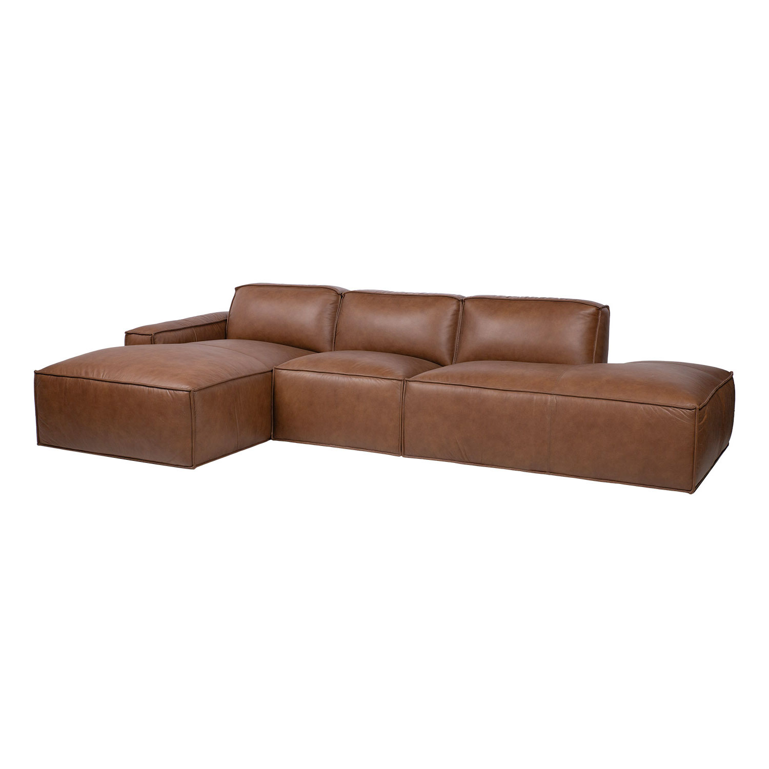 Kampinė sofa , kairinė, ruda, 302 × 156/92 × 72 cm