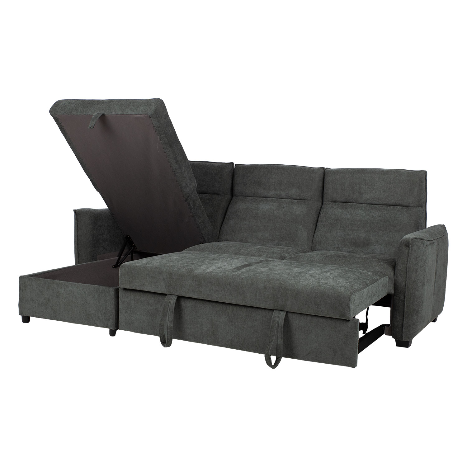 Kampinė sofa-lova su universaliu kampu ir daiktadėže, alyvuogių žalia, 244 × 155/88 × 102 cm