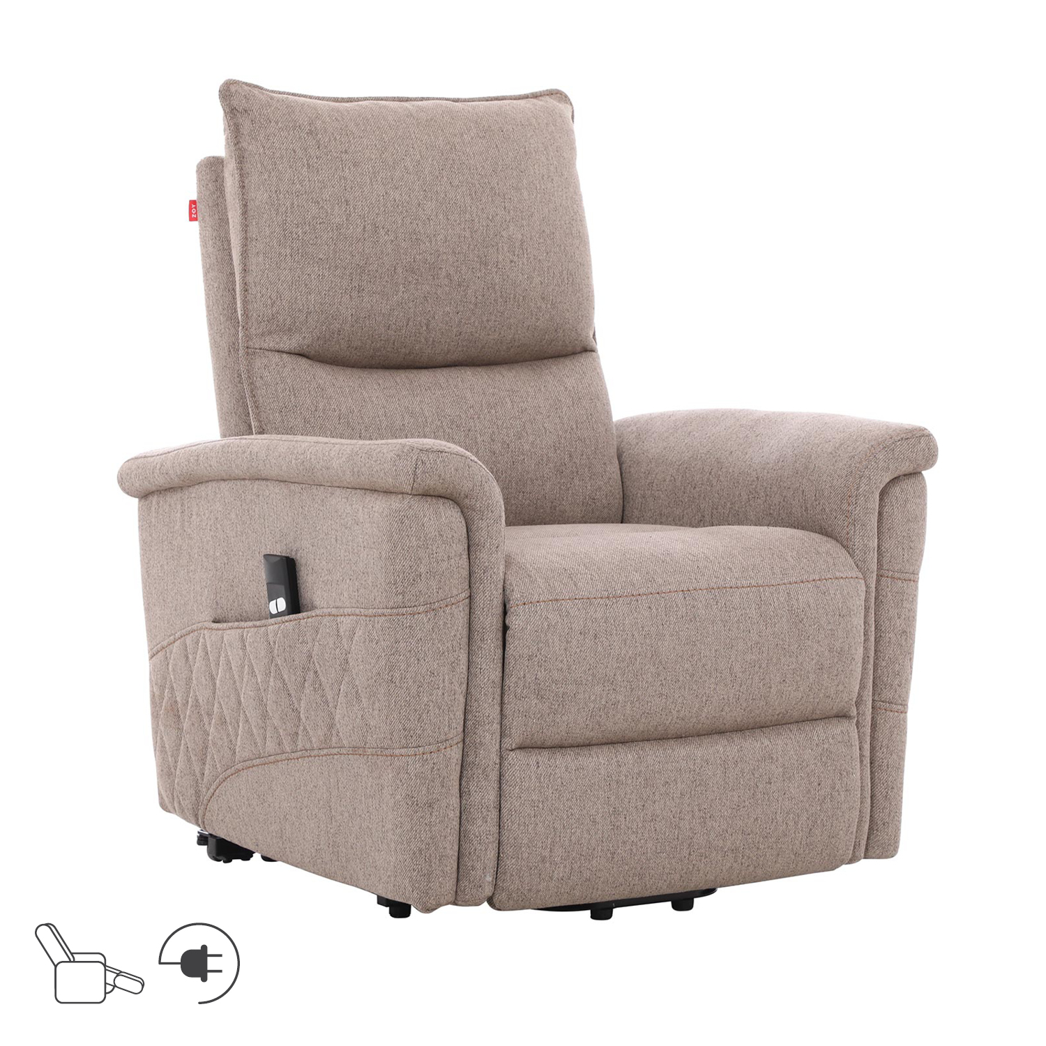 Fotelis GIANNI su elektriniu atlošimo ir pakėlimo mechanizmu, smėlinis, 85 × 86 × 106 cm