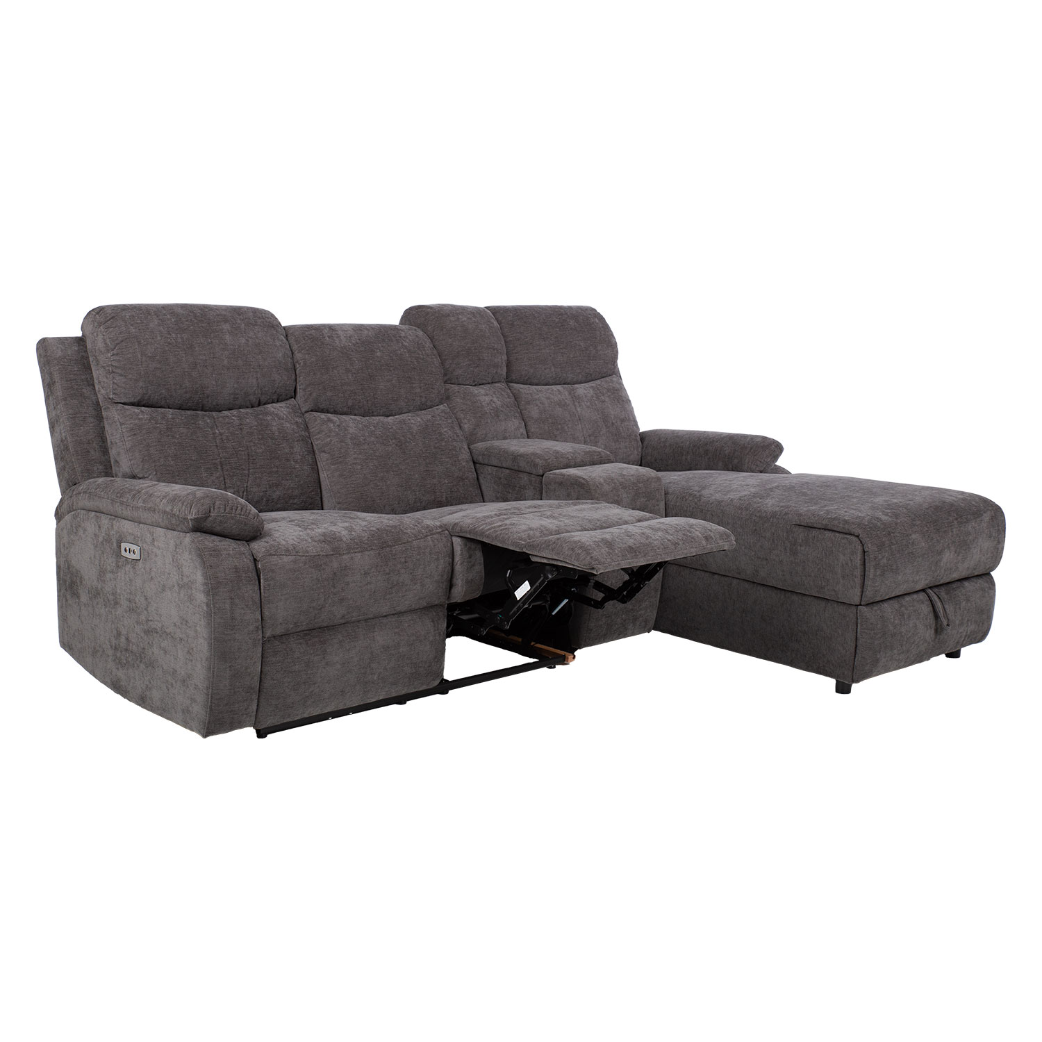 Kampinė sofa , dešininė, su elektriniu ir mechaniniu atlošimu, tamsiai pilka, 225 × 93/164 × 99 cm 3
