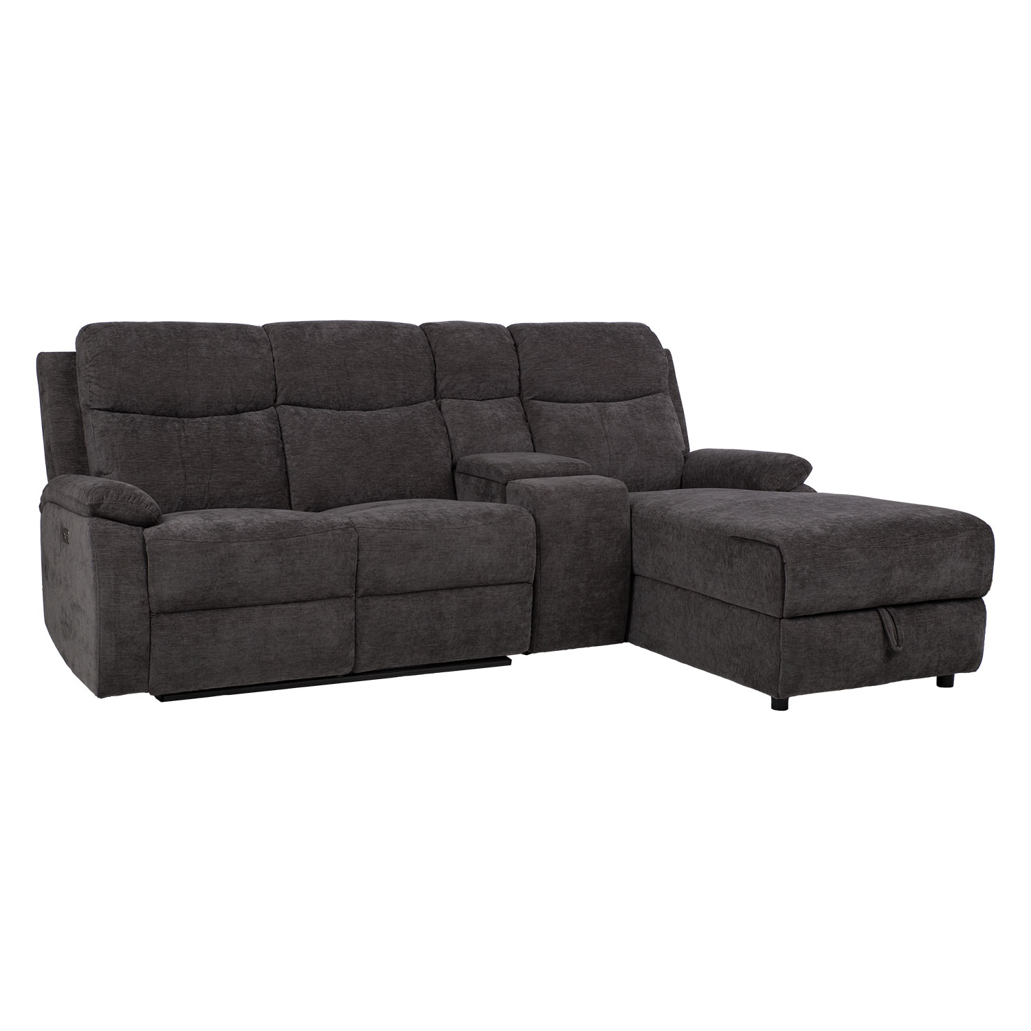 Kampinė sofa , dešininė, su elektriniu ir mechaniniu atlošimu, tamsiai pilka, 225 × 93/164 × 99 cm