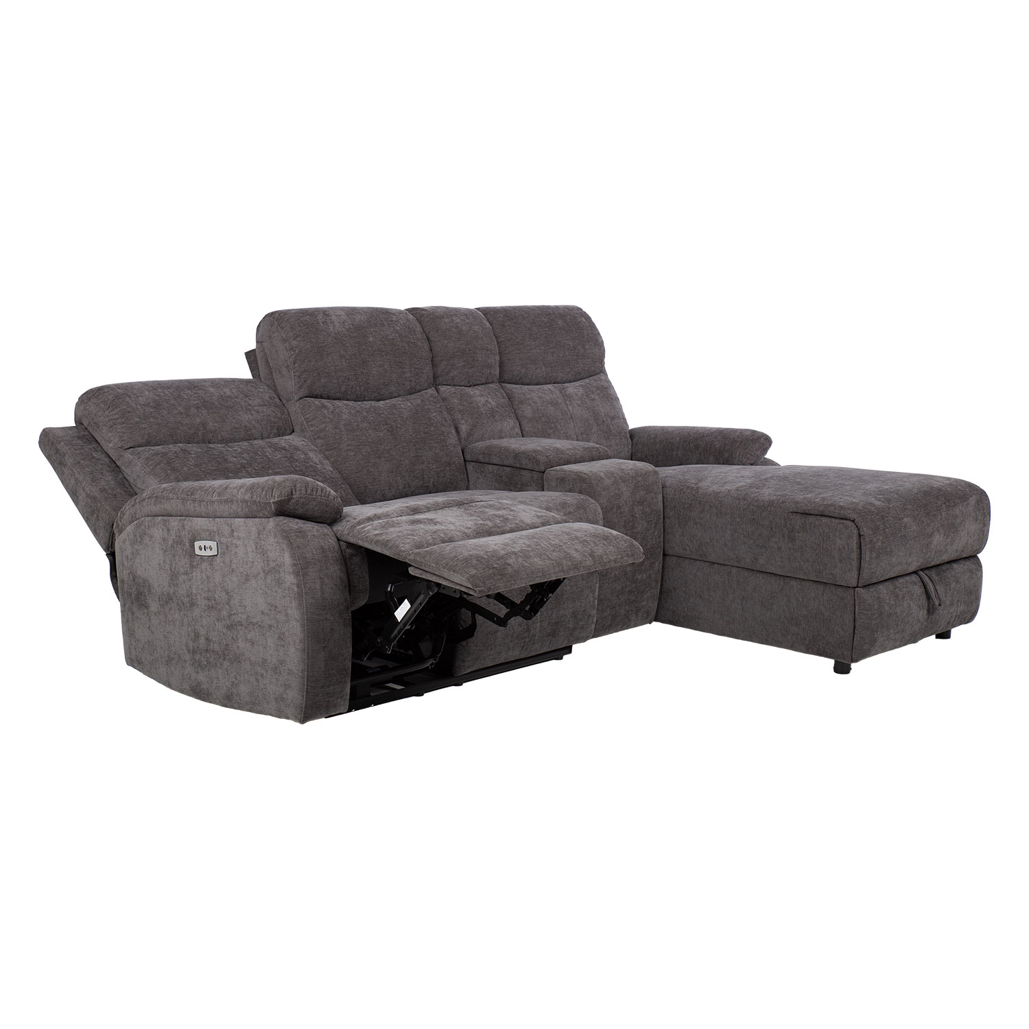 Kampinė sofa , dešininė, su elektriniu ir mechaniniu atlošimu, tamsiai pilka, 225 × 93/164 × 99 cm 2