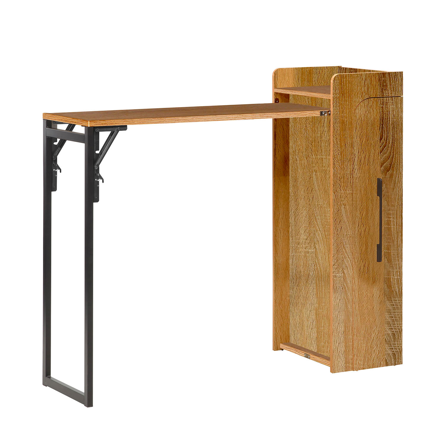 Baro stalas, sulankstomas su vyno spintele, uosio/juodas, 122 × 44,5 × 108 cm