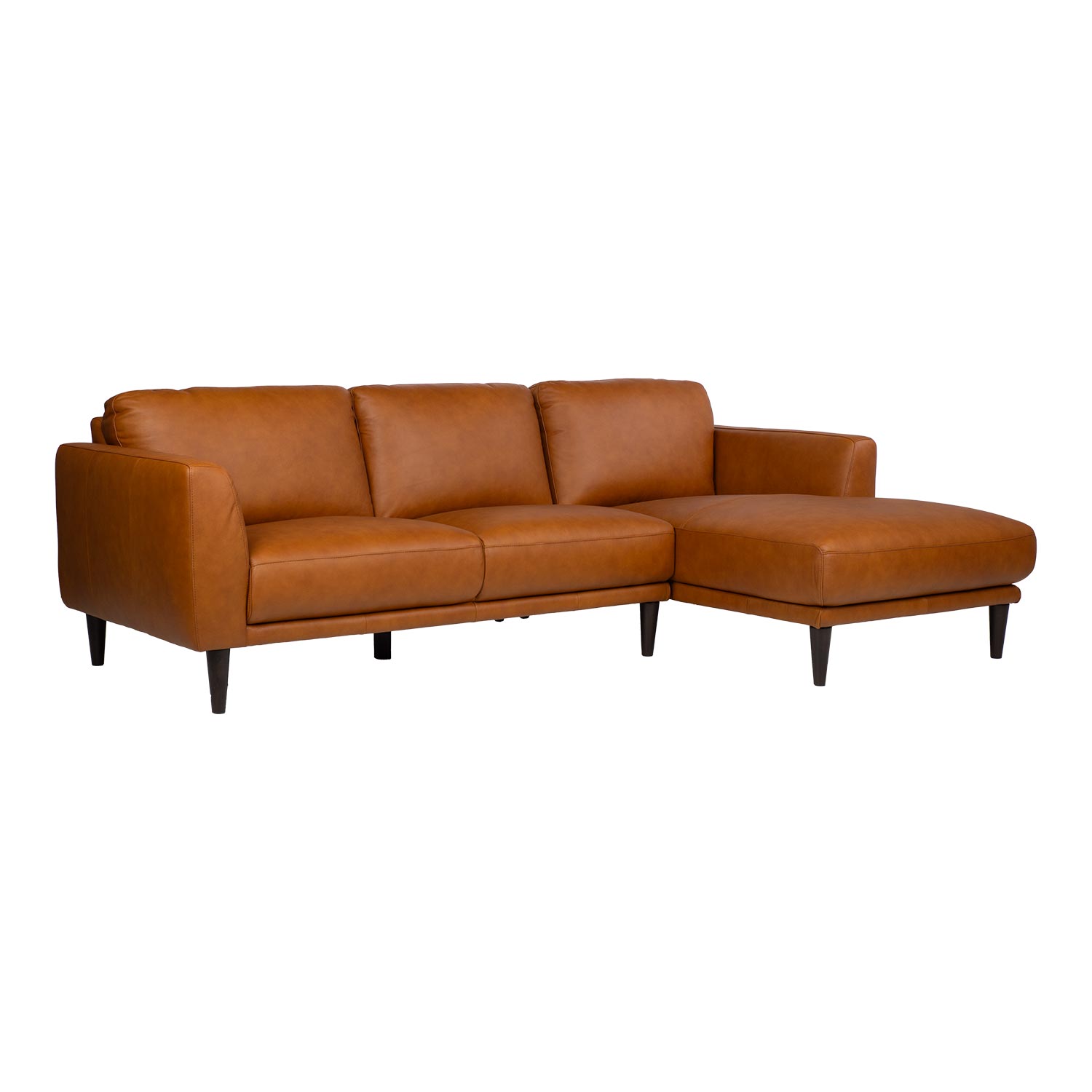 Kampinė sofa, dešininė, konjako ruda, 251 × 92/160 × 81 cm