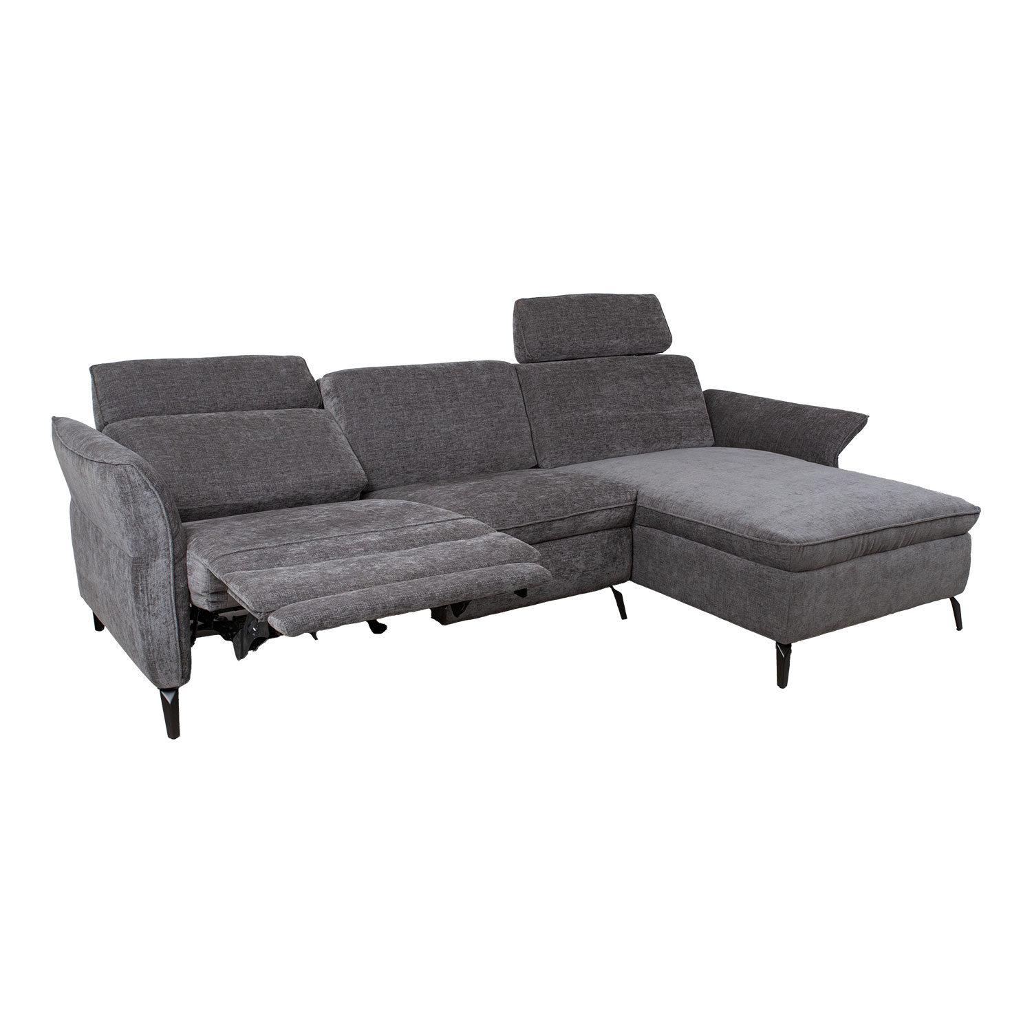 Kampinė sofa DAYTON PN su elektriniu kojų atramos reguliavimu, tamsiai pilka, 268 × 94/157 × 80/100 cm
