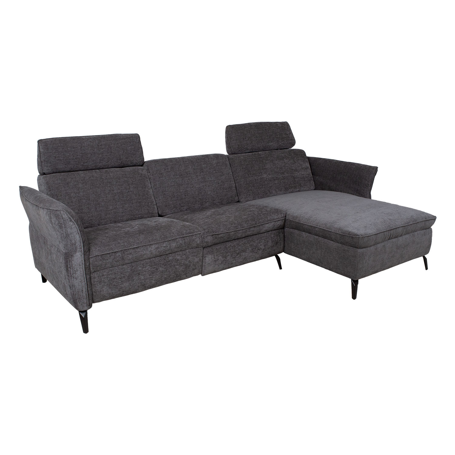 Kampinė sofa DAYTON PN su elektriniu kojų atramos reguliavimu, tamsiai pilka, 268 × 94/157 × 80/100 cm