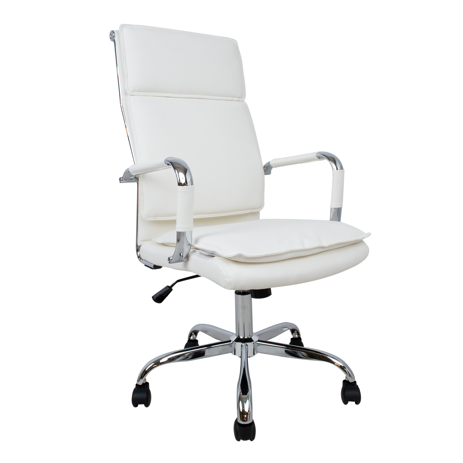Biuro kėdė ULTRA su dirbtinės odos apmušalais ir supimosi mechanizmu, balta, 54,5 × 60 × 106,5–116,5 cm
