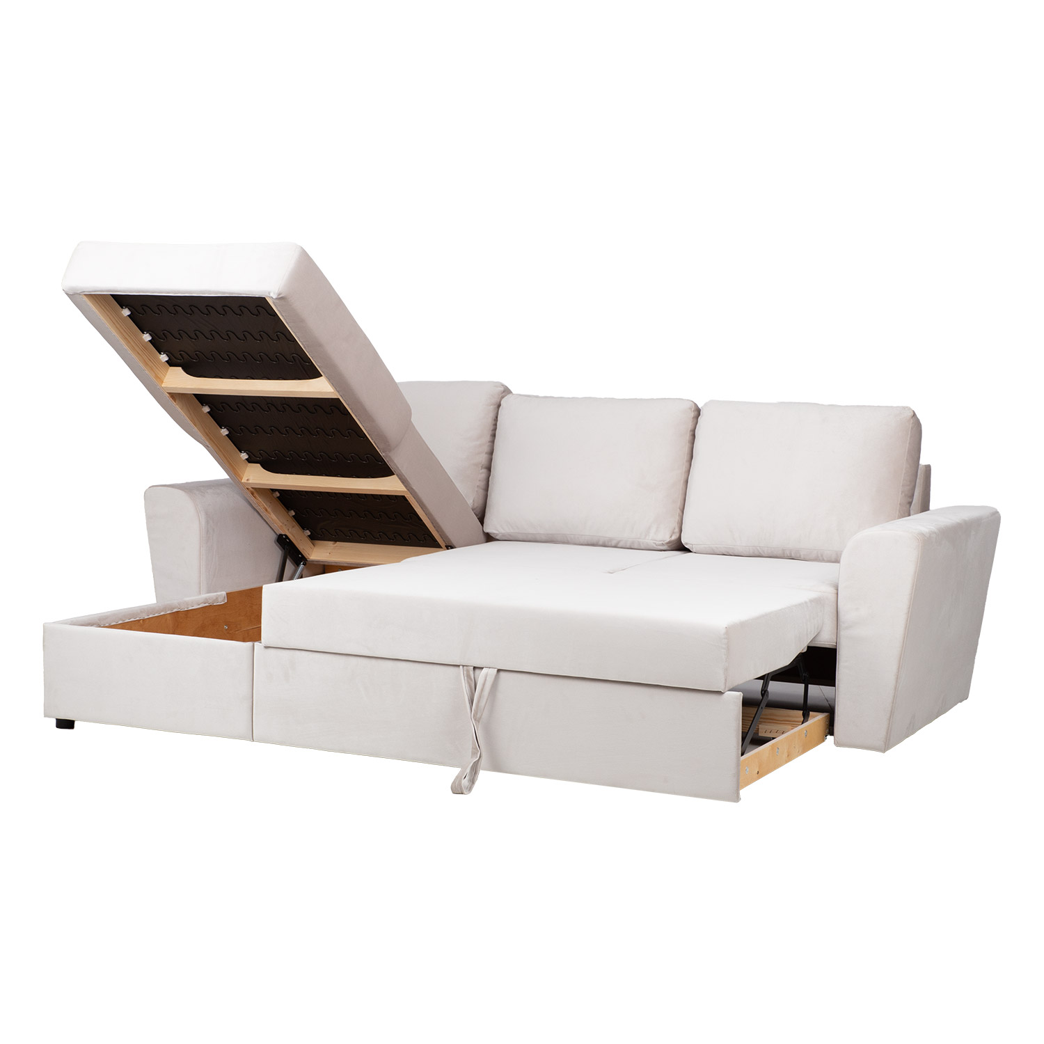 Kampinė sofa-lova INGMAR, smėlinė, 242 × 168/92 × 92 cm