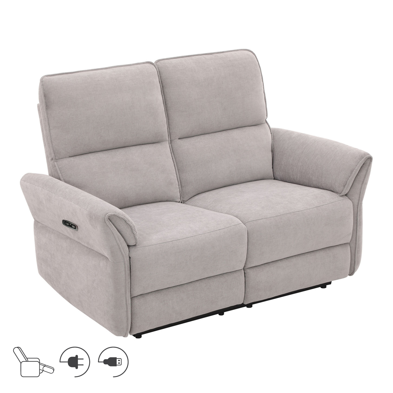 Dvivietė elektrinė atlošiama sofa DAMIKA, pilka, 143 x 92 x 103 cm