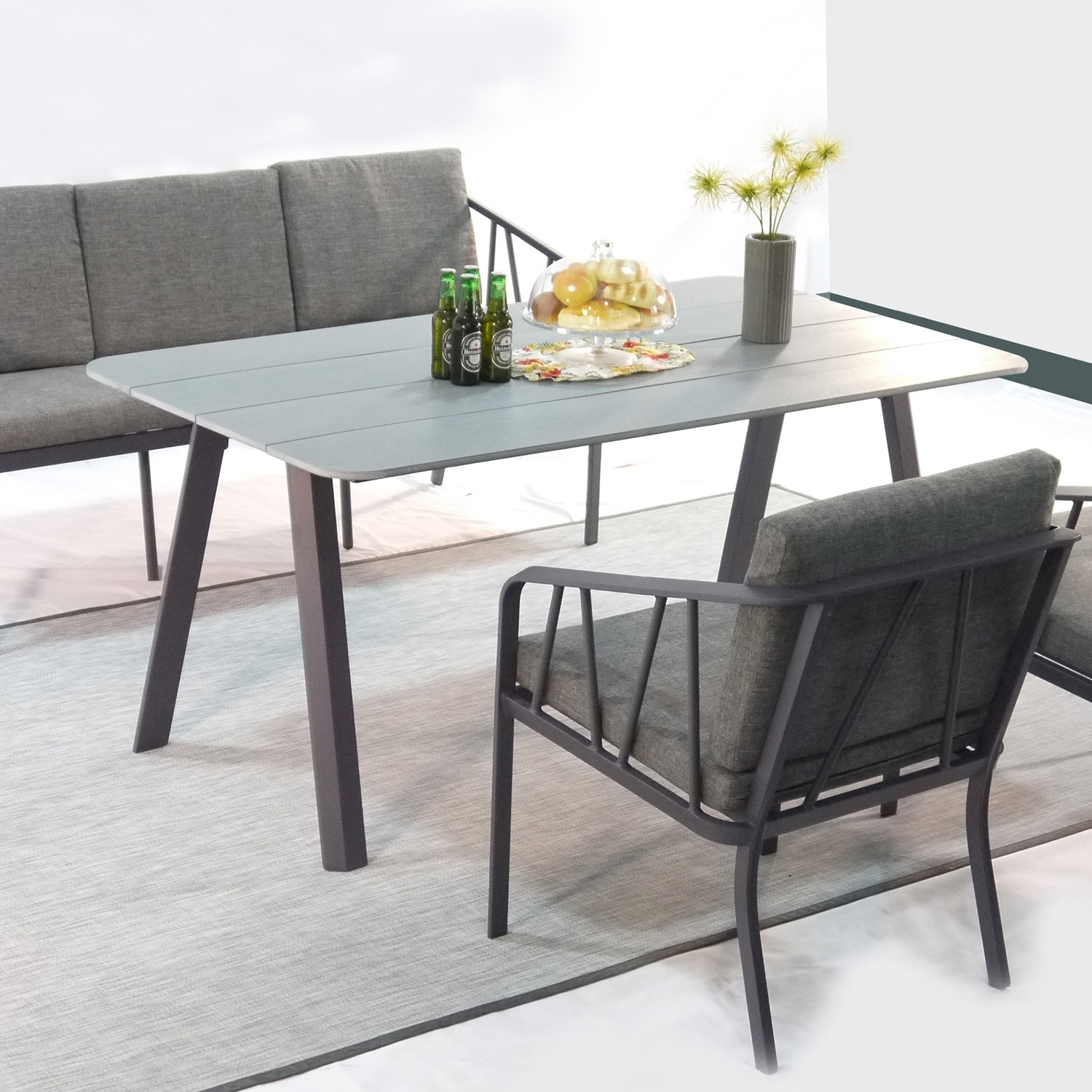Lauko baldų komplektas su 3-viete sofa, pilkas, 4 dalių 3