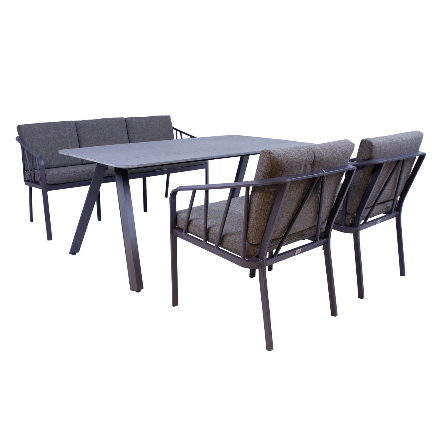 Lauko baldų komplektas su 3-viete sofa, pilkas, 4 dalių