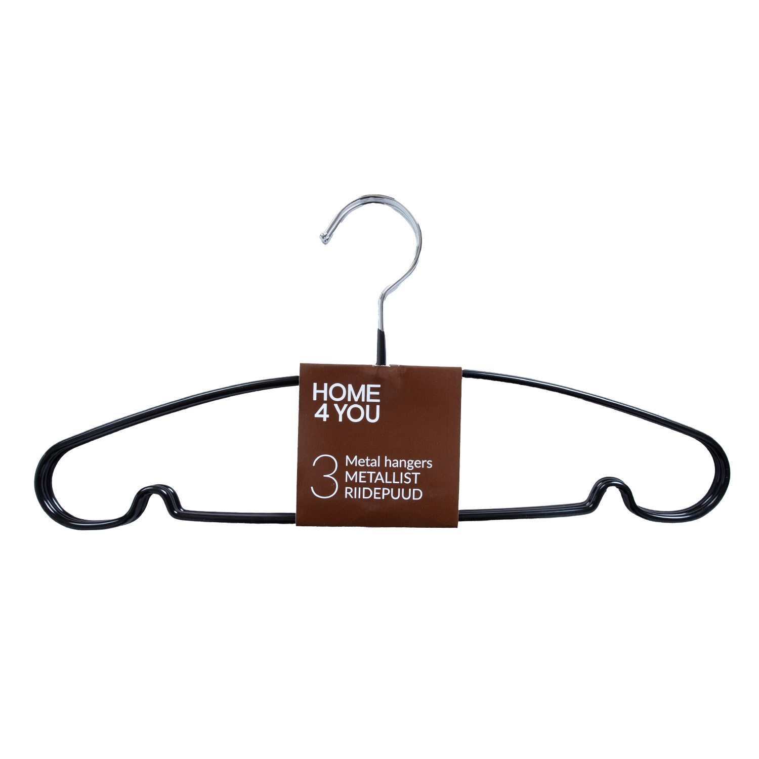 Metāla drēbju pakaramais ar neslīdošu PVC pārklājumu, melns, 39,5 × 18,5 × 0,3 cm, 3 gab.