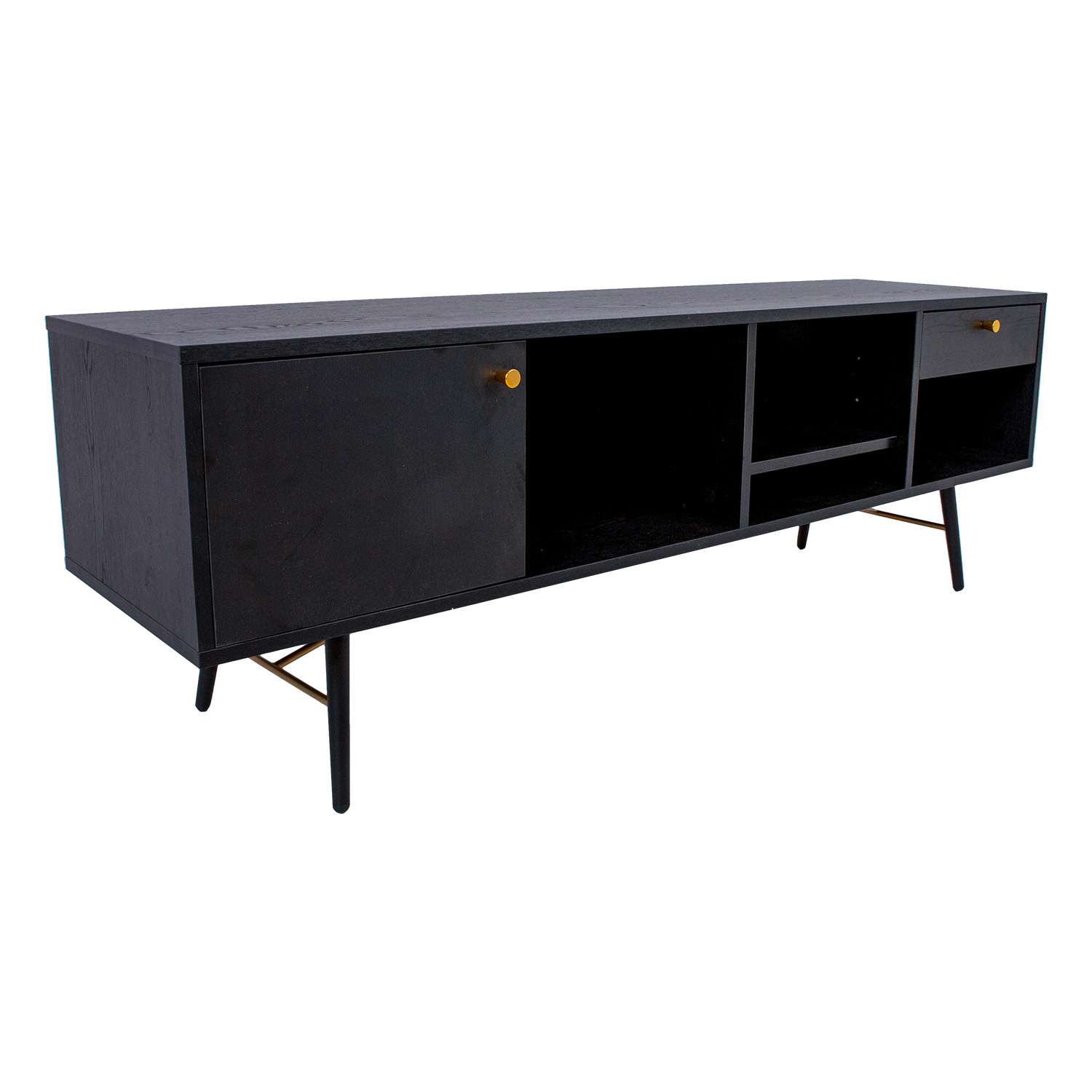 TV staliukas su spintele ir stalčiumi, juodas, 150 × 40 × 50 cm