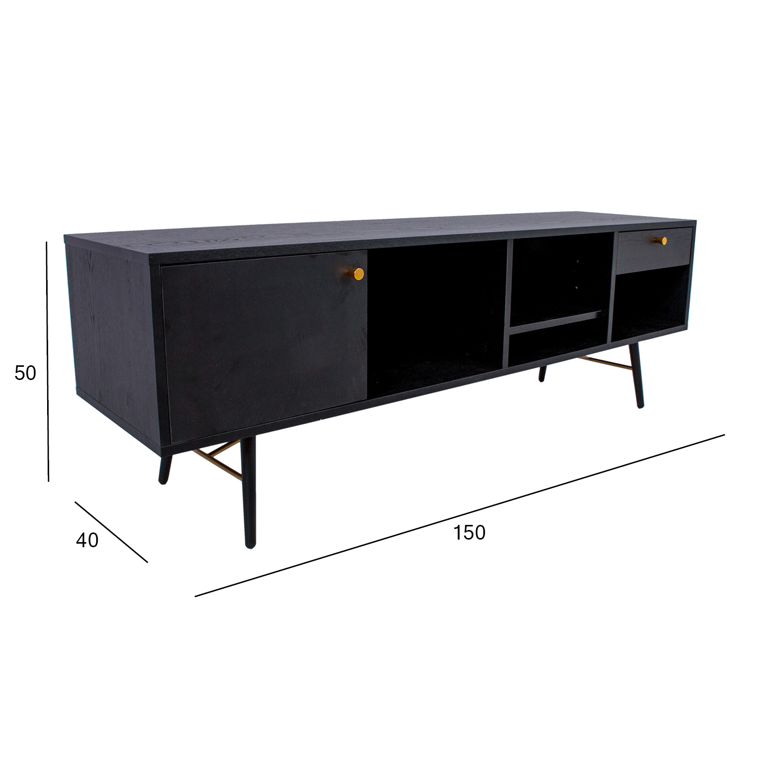 TV staliukas su spintele ir stalčiumi, juodas, 150 × 40 × 50 cm