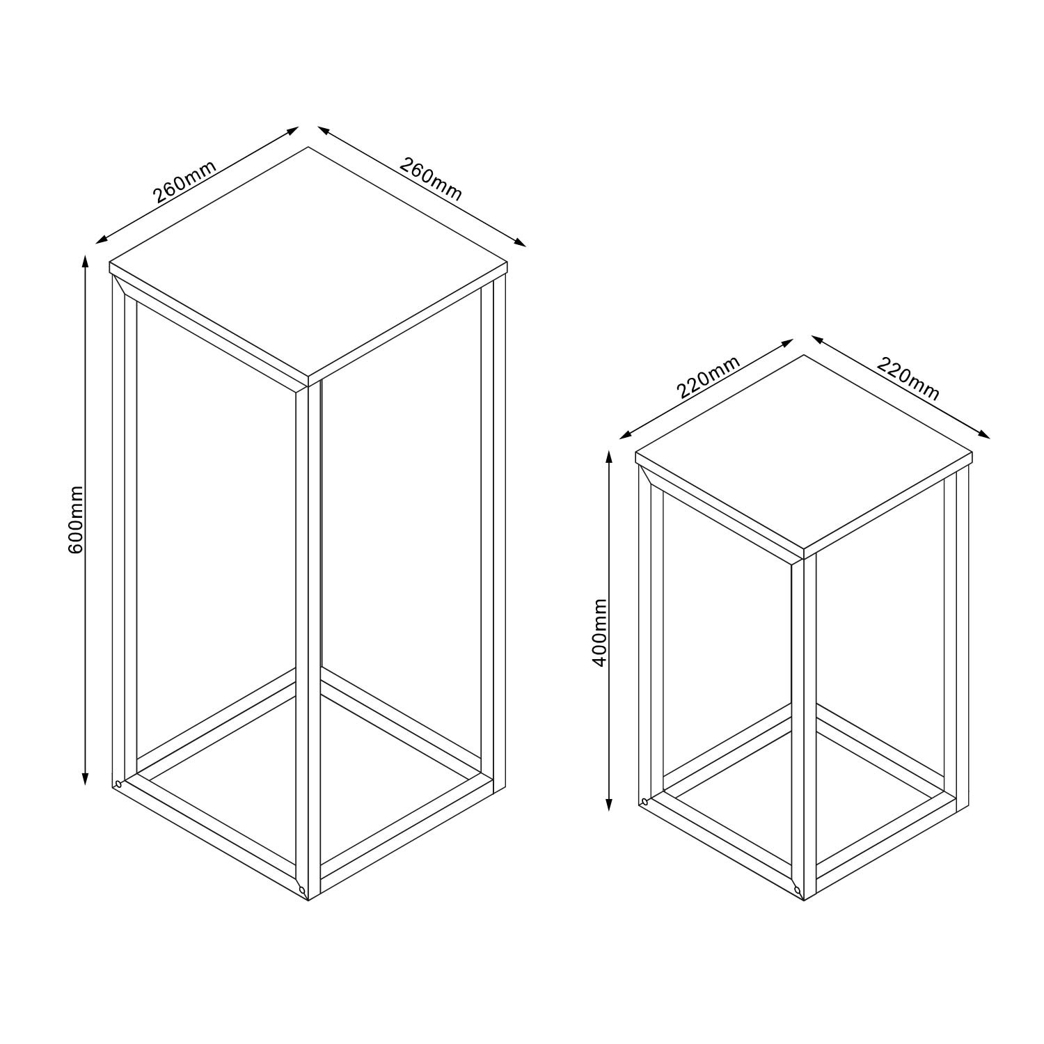 Kavos staliukų komplektas, 2 vnt., 26 × 26 × 60 cm ir 22 × 22 × 40 cm 3