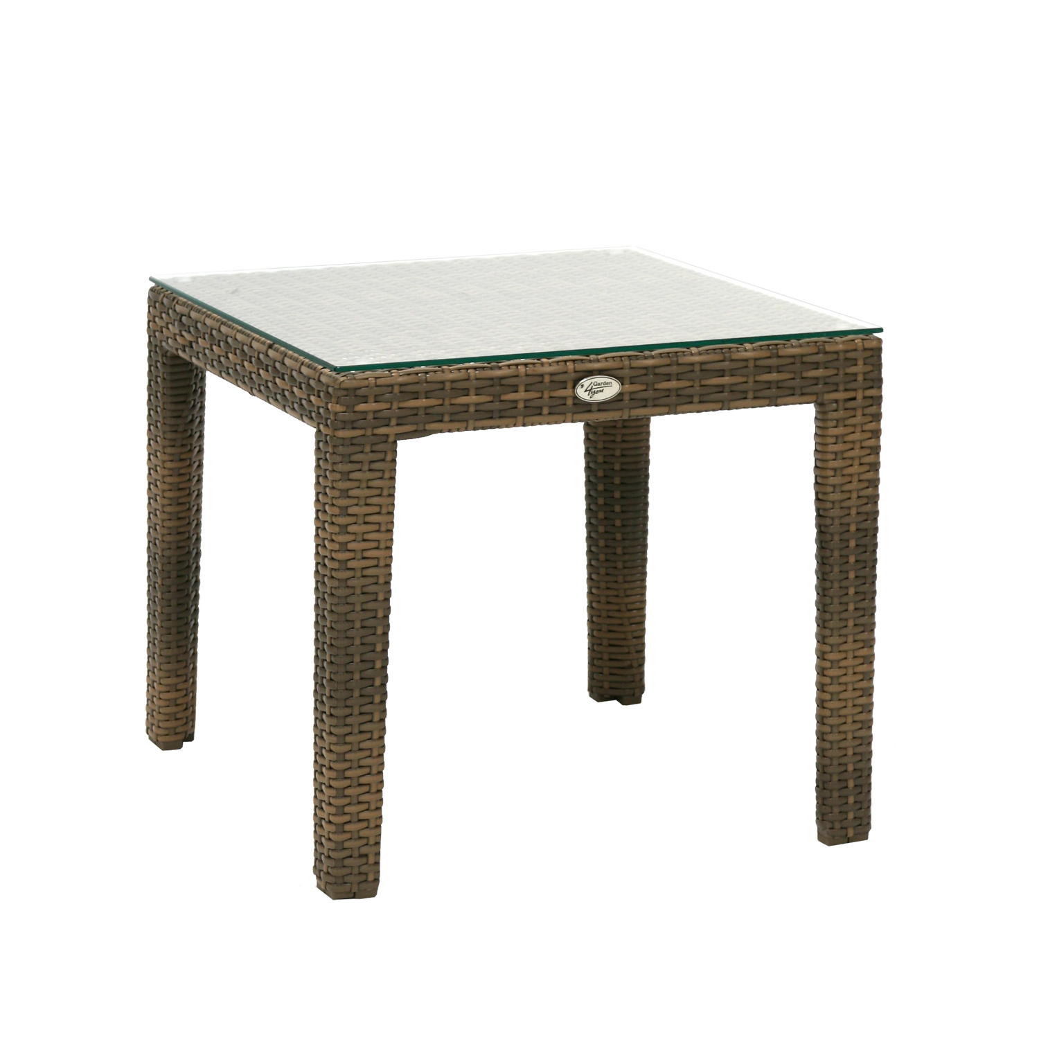 Lauko stalas su grūdinto stiklo stalviršiu ir aliuminio rėmu, kapučino, 50 × 50 × 45 cm