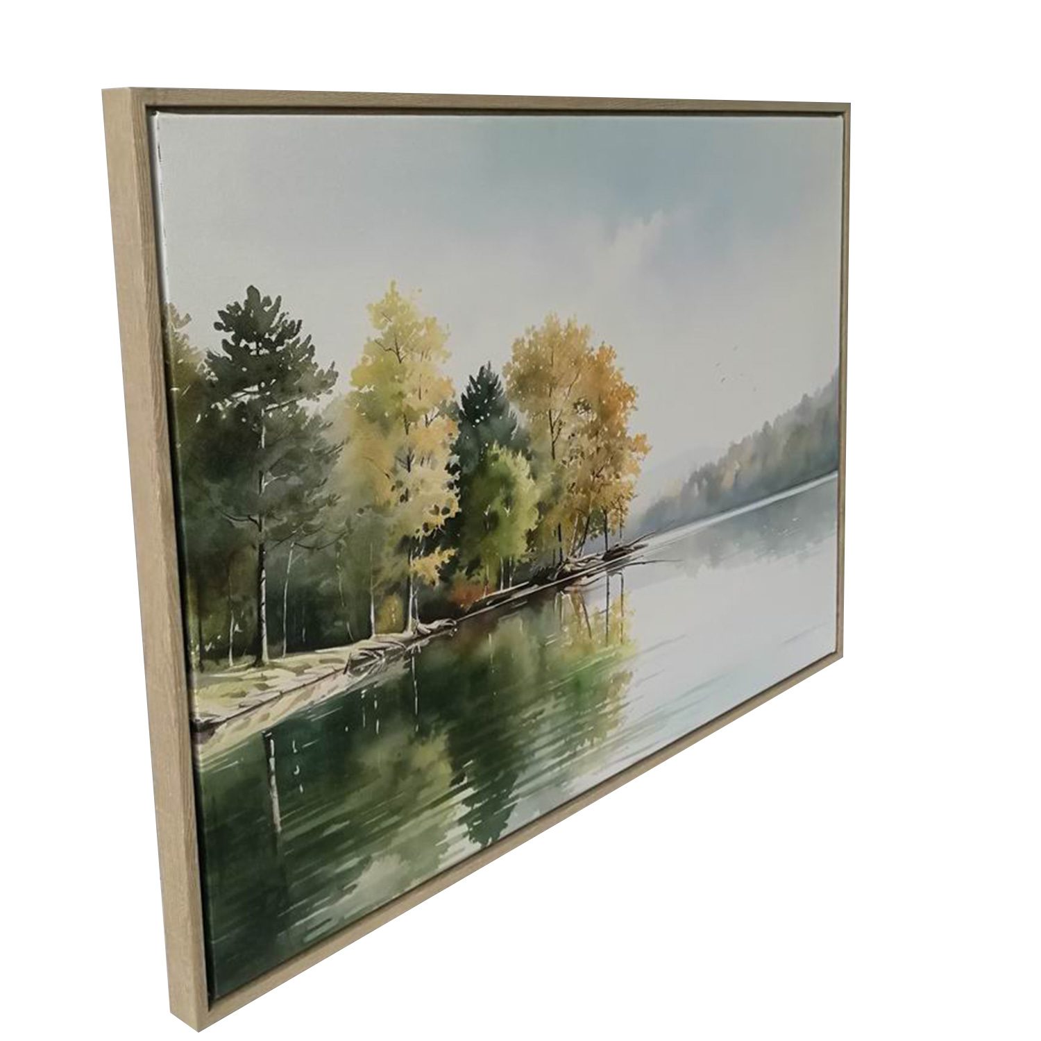 Sieninis paveikslas ant drobės, miškas prie ežero, 45 × 60 × 2,5 cm 2