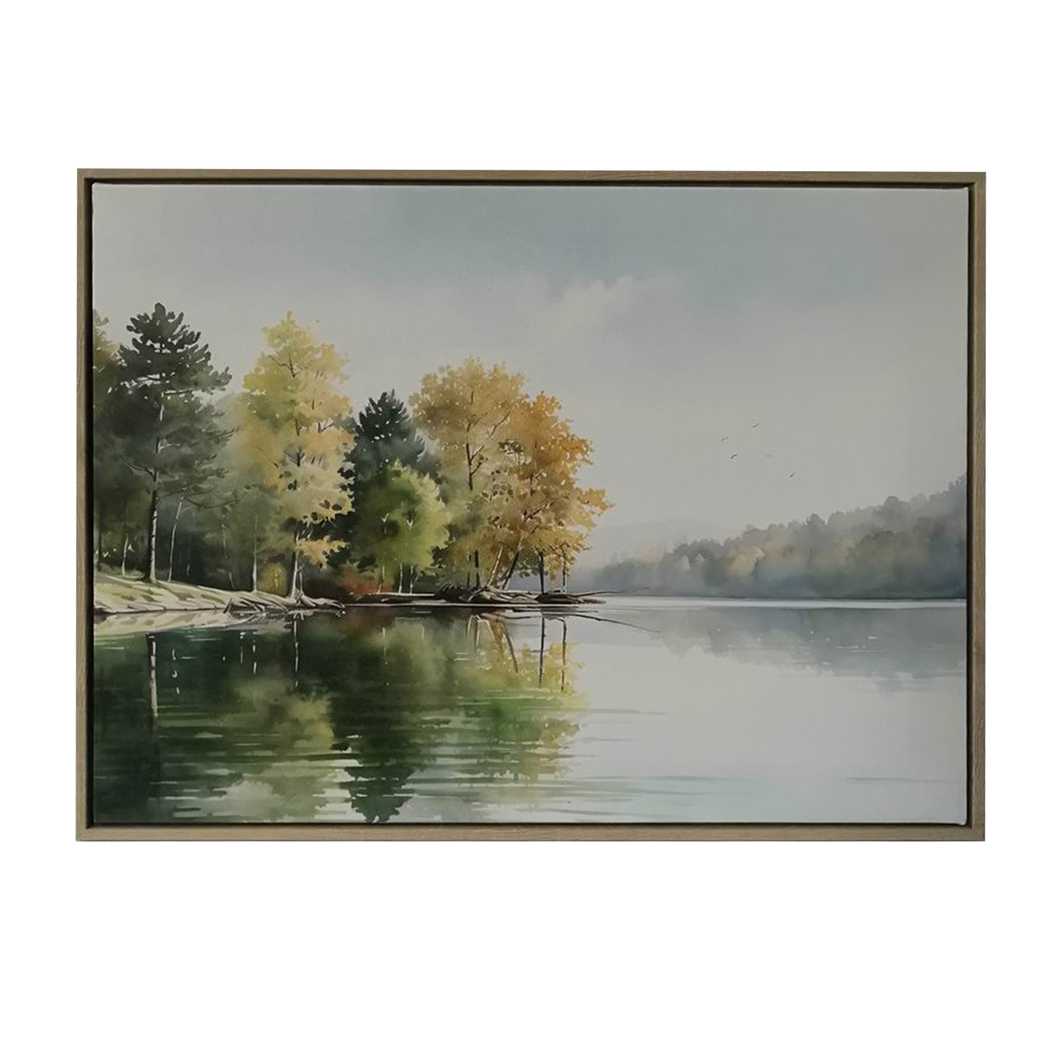 Sieninis paveikslas ant drobės, miškas prie ežero, 45 × 60 × 2,5 cm