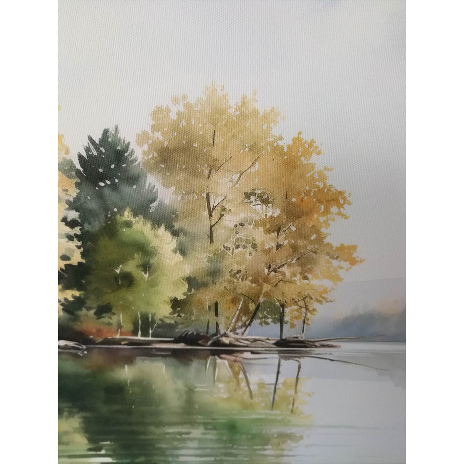Sieninis paveikslas ant drobės, miškas prie ežero, 45 × 60 × 2,5 cm