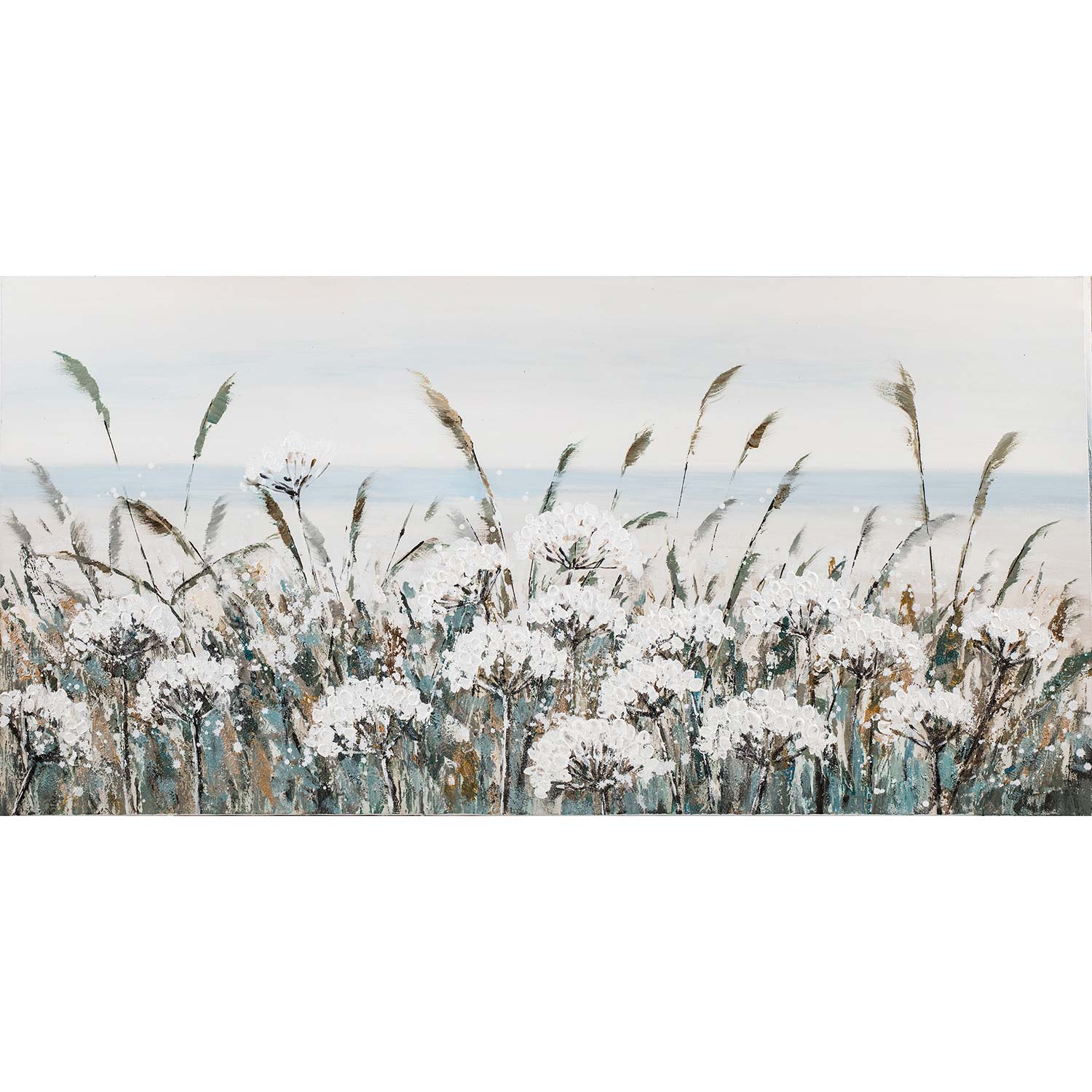 Aliejinis paveikslas baltos lauko gėlės, 70 × 140 cm