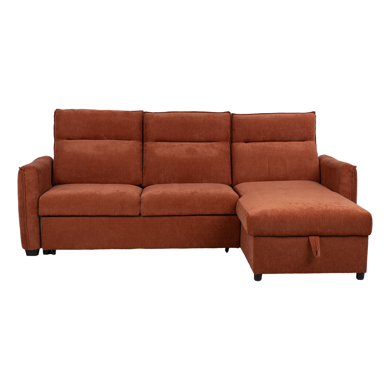Kampinė sofa-lova su daiktadėže ir keičiamu modulių išdėstymu, rūdžių ruda, 244 × 155/88 × 102 cm 3