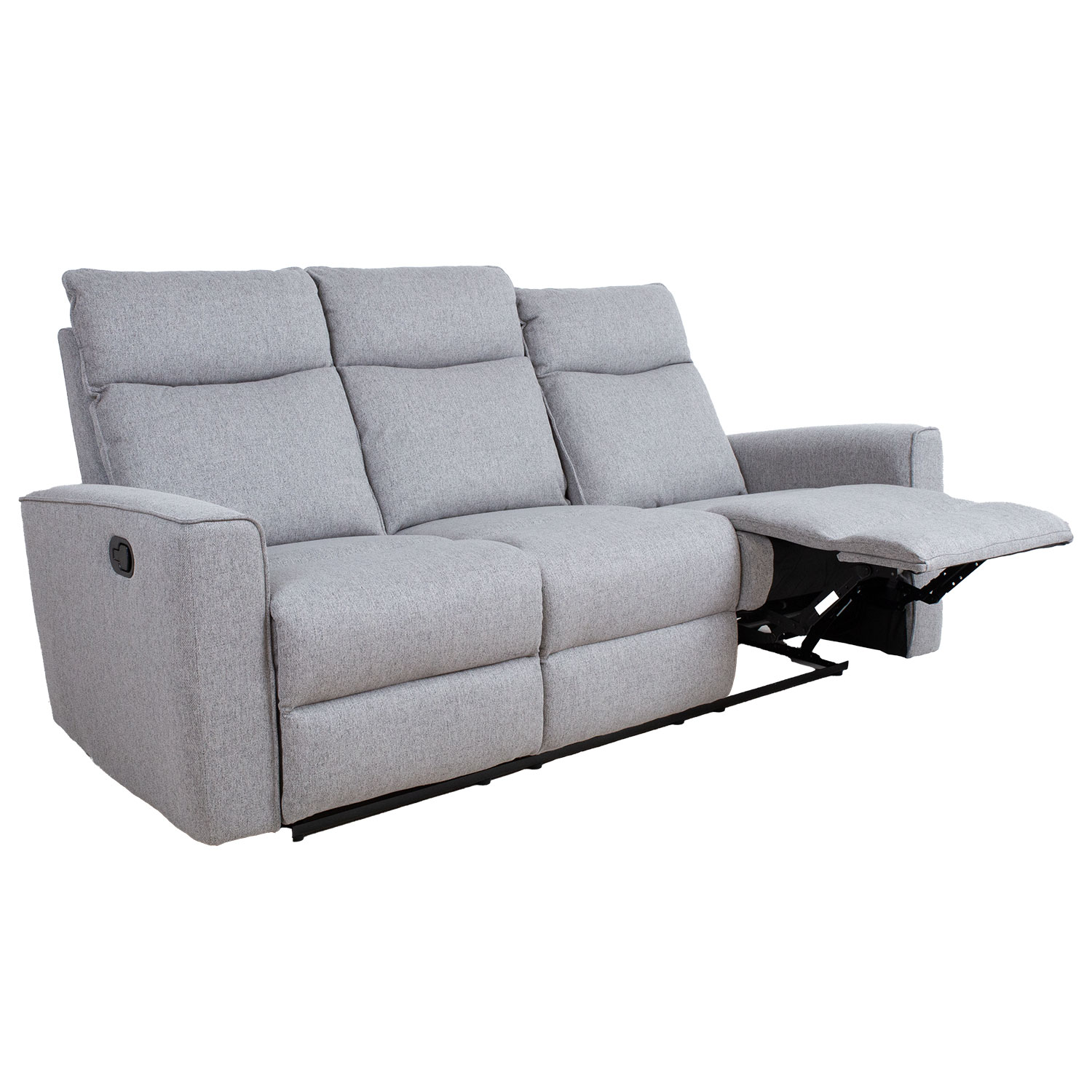 Sofa MORA, trivietė su rankiniu atlošimo mechanizmu, pilka, 204 × 93 × 102 cm