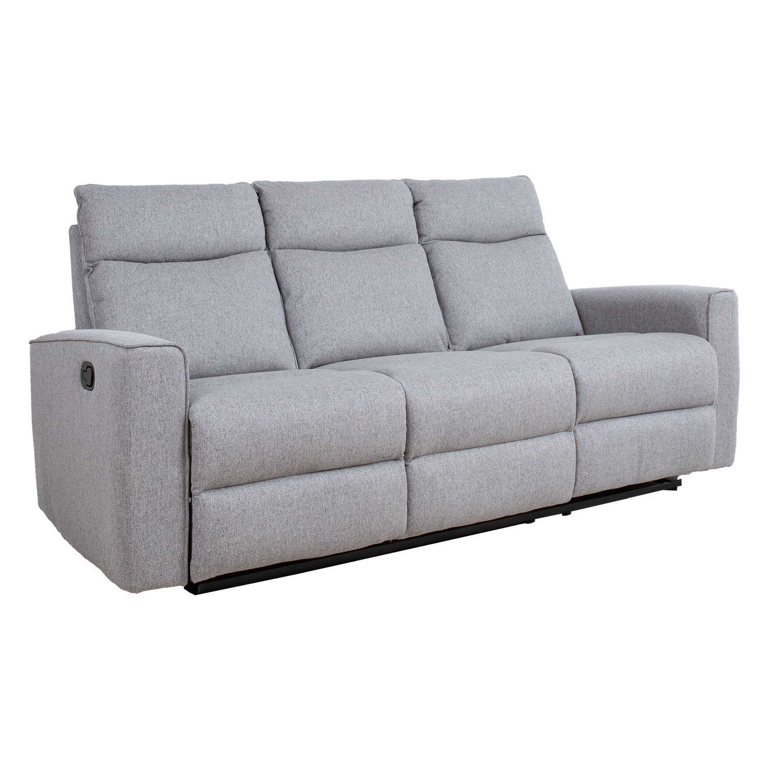 Sofa MORA, trivietė su rankiniu atlošimo mechanizmu, pilka, 204 × 93 × 102 cm