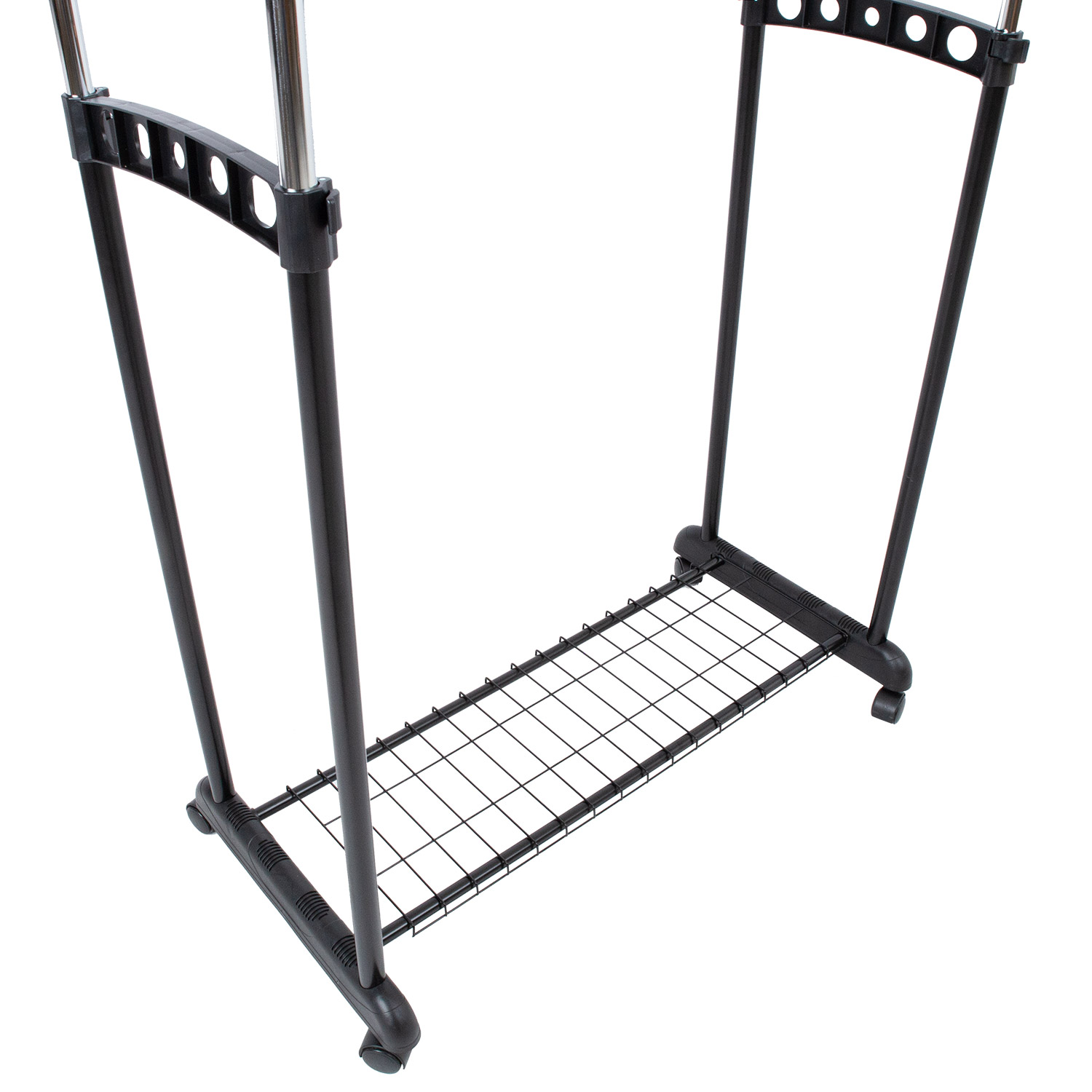 Apģērbu statīvs ar 2 pakarināšanas stieņiem, regulējama augstuma, melns/hromēts, 83 × 43 × 93,5–168 cm 2